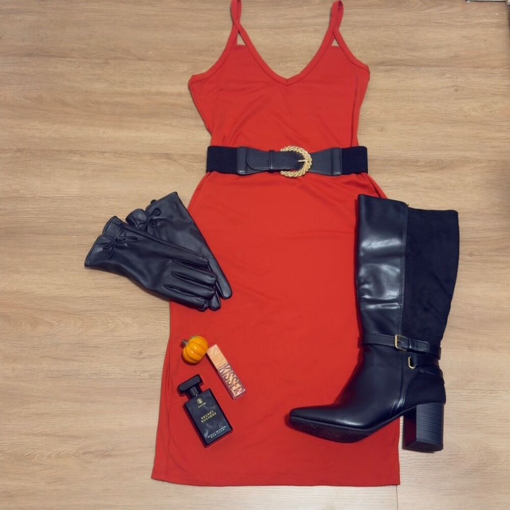 Y2K Red Leith Strappy Bodycon Midi Dress